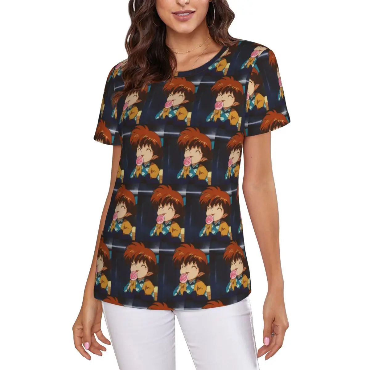 Camiseta de Anime Inuyasha Shippo para mujer, camisetas de manga corta, ropa con cuello redondo, camisetas de algodón para verano, ropa de calle