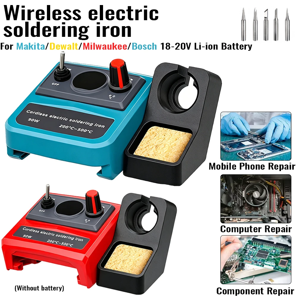 

Беспроводной паяльник 90 Вт, совместимый с аккумуляторами Makita/Dewalt/Milwaukee/Bosch 18В/20В Li-ion, инструмент для ремонта и DIY-проектов
