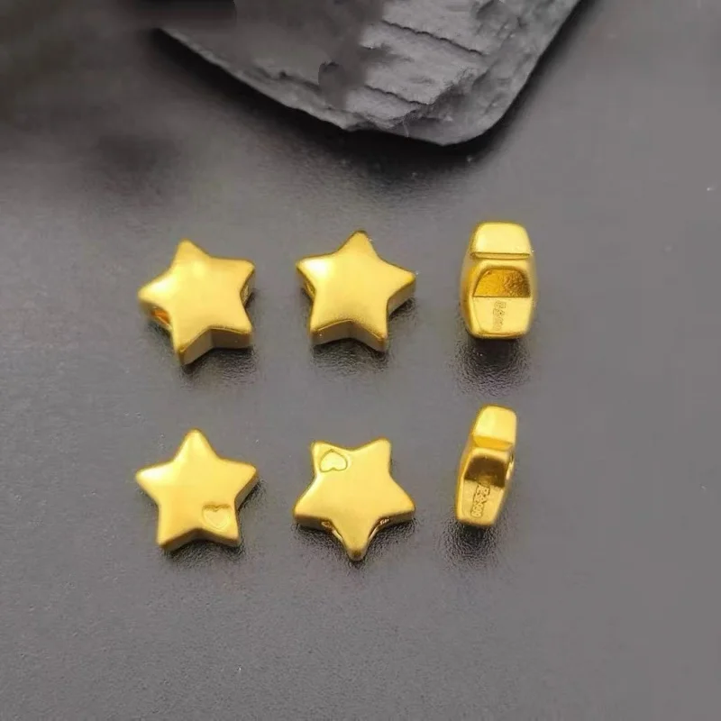 LABB Full gold 999 pentagram pendant 3D hard gold bead red rope DIY women's boutique jewelry gift D0234