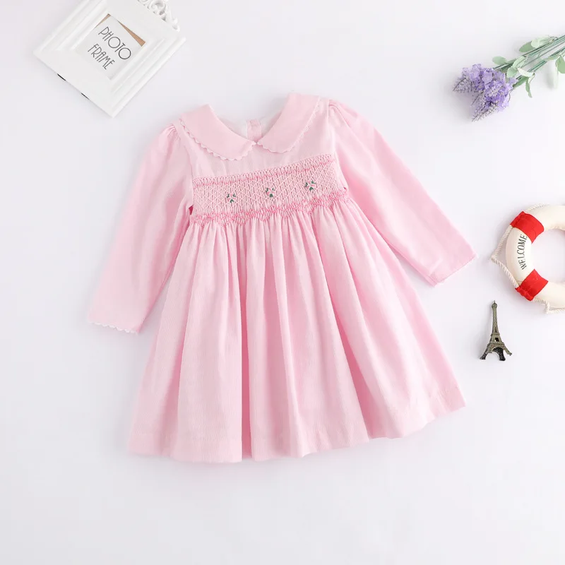 Kids Girls Smocked Dresses 2024 Autumn Long Sleeve Pink Elegant Princess Dresses For Girls Vintage Outfit Party New Year