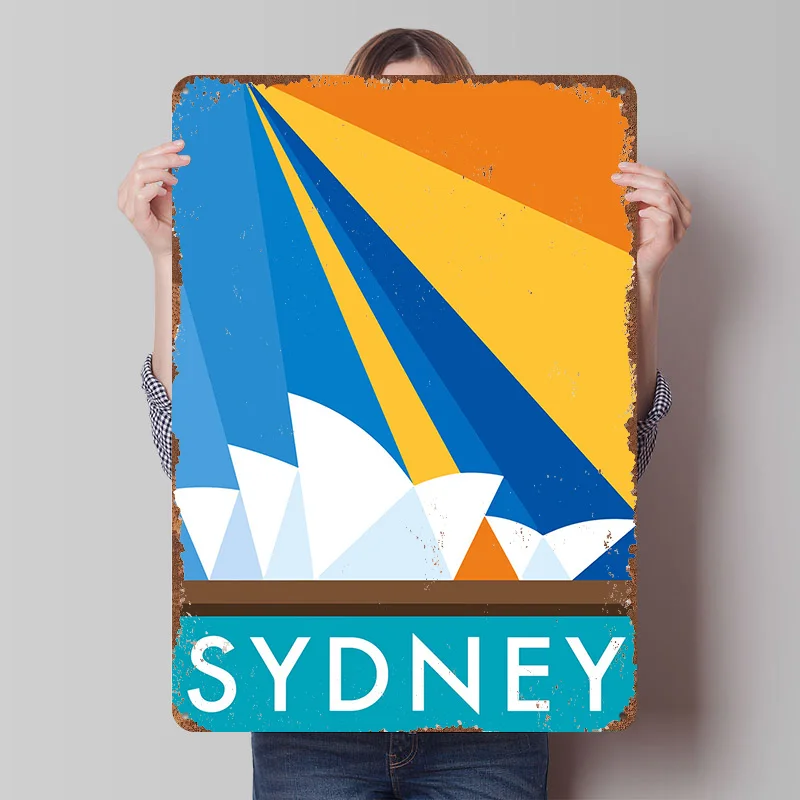 Sydney Opera House Travel Tinplate Poster Custom Wall Art Vintage Metal Signs Retro Tin Plaque for Home and Decoration Gaming