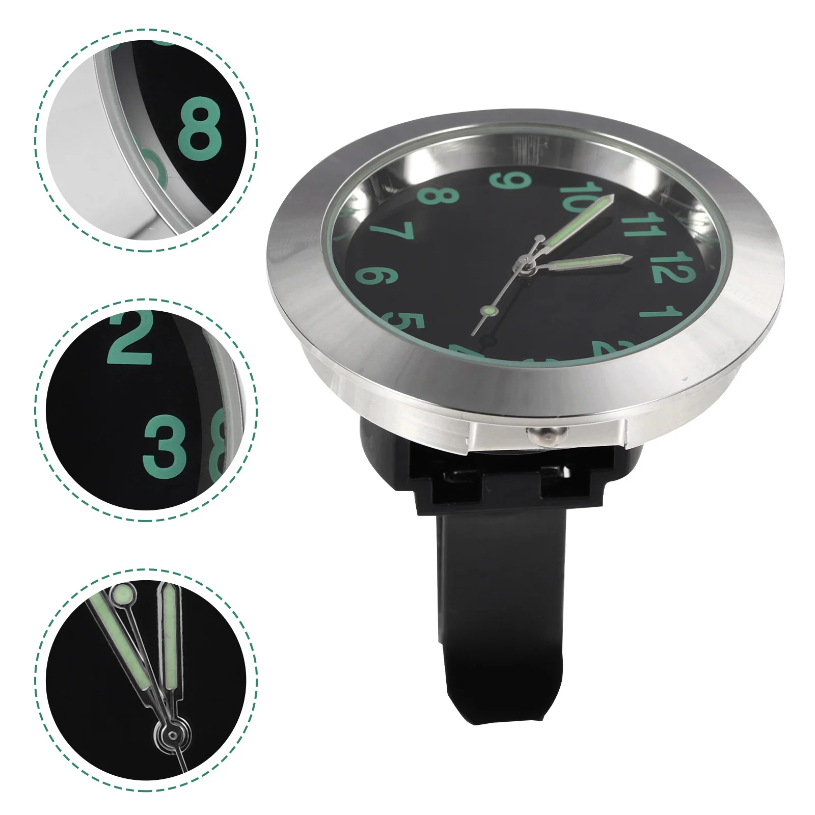 

Silver Car Dashboard Clock with Luminous Quartz Movement Mini Air Vent Clock for Office Study Easy Installation