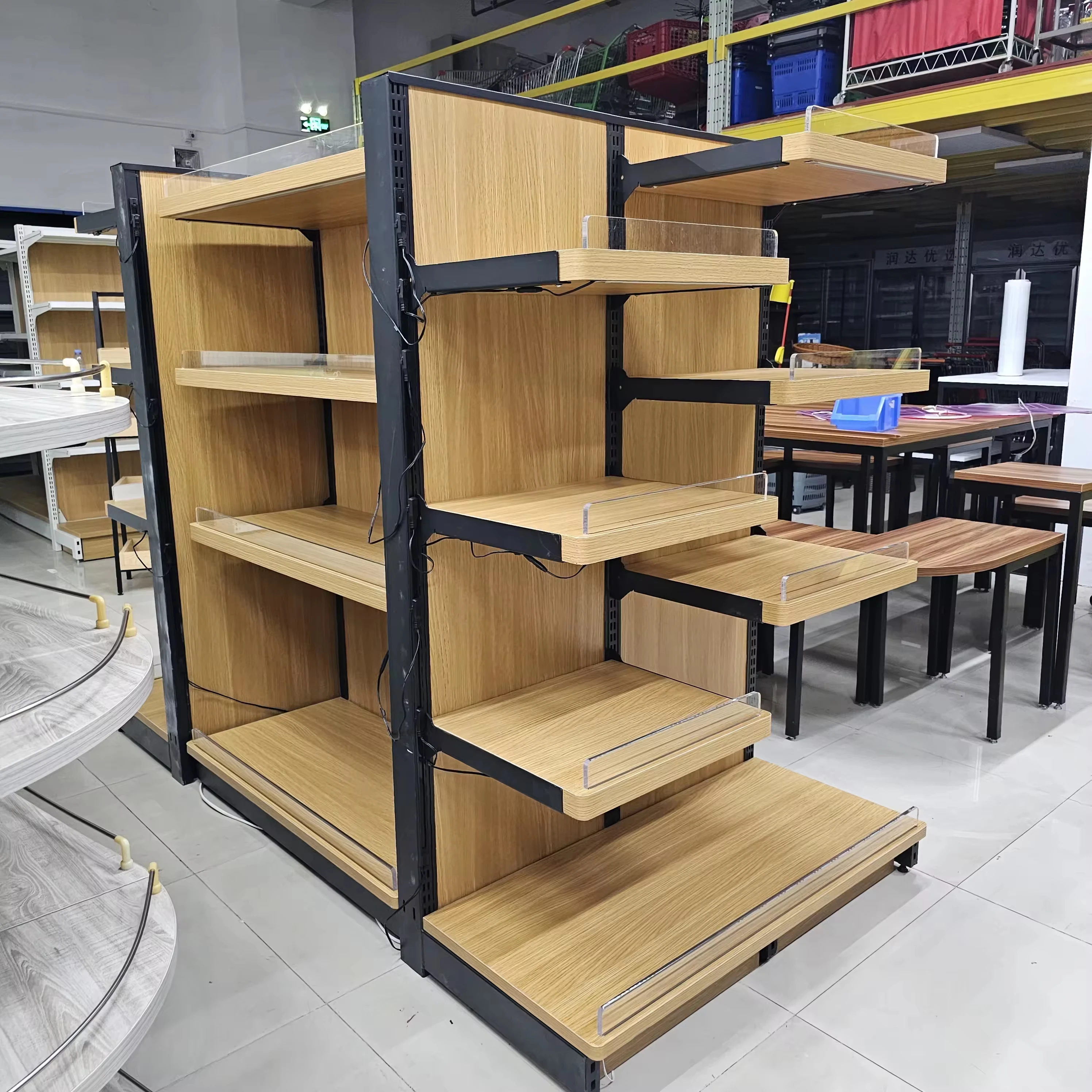 Custom.Wholesale Retail Wood & Steel Bookstore Display Racks for Grocery Store & Supermarket Shop Shelf for Product Display