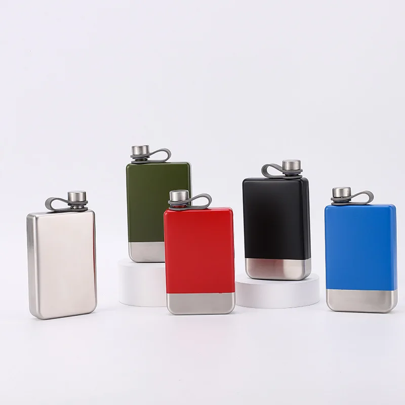 

Уличная портативная металлическая маленькая бутылка для вина из нержавеющей стали, кувшин для вина, креативная плоская прямоугольная портативная бутылка для белого вина