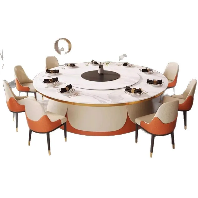 

Light luxury hotel electric rock slab dining table rock slab large round dining table chair commercial catering shop dining