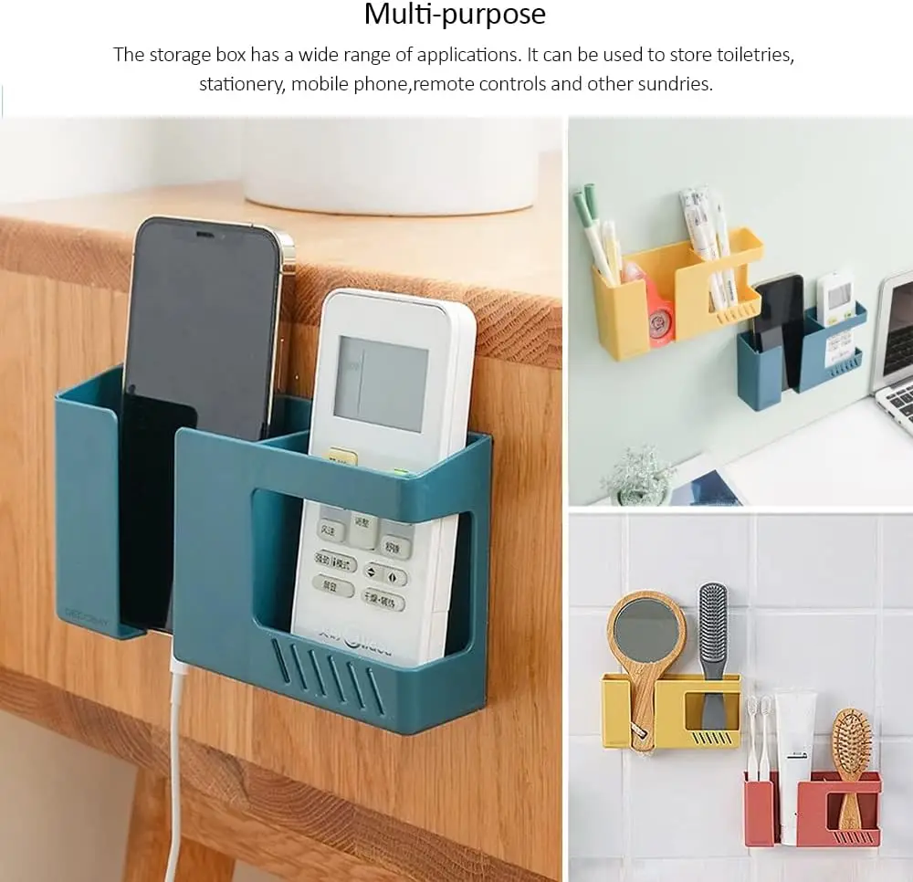 Wall-Mounted Non-Punching Remote Control Storage Box Rack TV Air Conditioning Mobile Phone Charging Rac