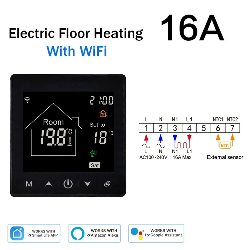 Termostato Digital, calefacción de suelo eléctrica, calefacción del hogar, modo temporal para el hogar inteligente, pronóstico del tiempo, Control por aplicación remota