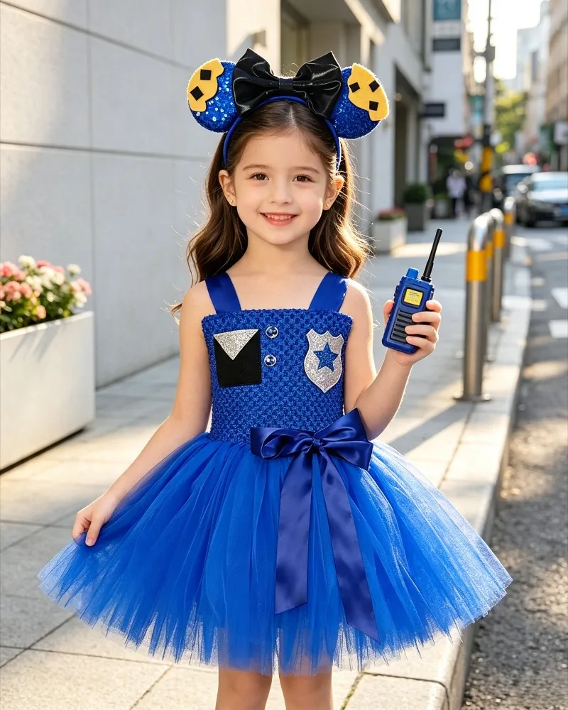 Halloween Theeper Baby Girls Royal Blue Tutu Dress Toddler Kids Birthday Holiday Party Stage Clothing with Hairband AccessorySet