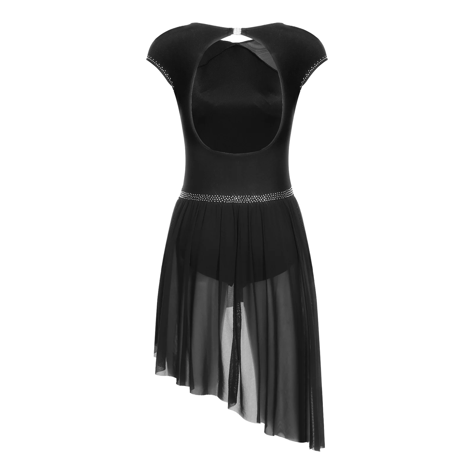 Women Professional Competition Lyrical Leotard Dress Mesh Inserts Glittering Latin Dance Outfit for Gymnastics Ballet Dance Show