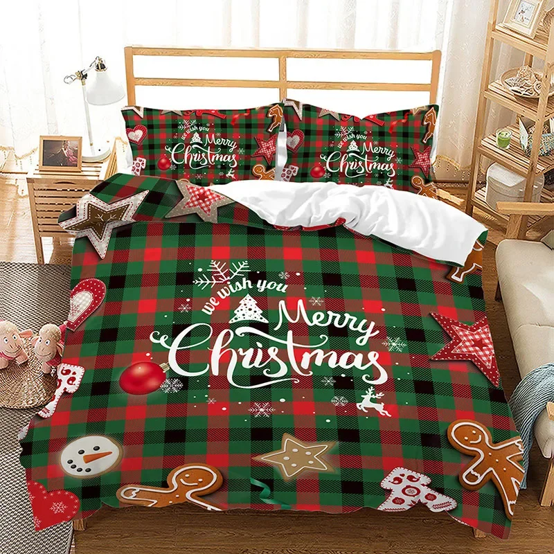 Merry Christmas Bedding Set Santa Claus Duvet Cover Set Christmas Decoration For Home Bedclothes 3-piece Polyester Home Textiles