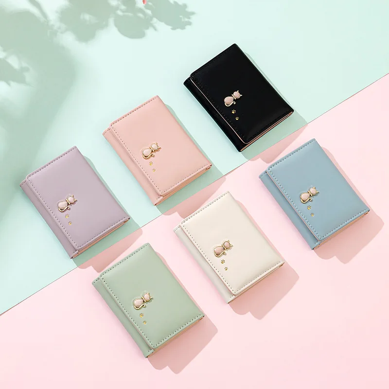Кожаный кошелек с милым котом для женщин, чехол для карт большой емкости, короткий женский кошелек Tarjetero Carteiras Femininas Billeteras Mujer