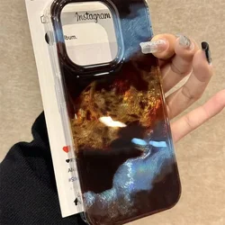 Vortex pattern blue brown black blend splicing phone case For iPhone 11 12 13 14 15 16 pro max