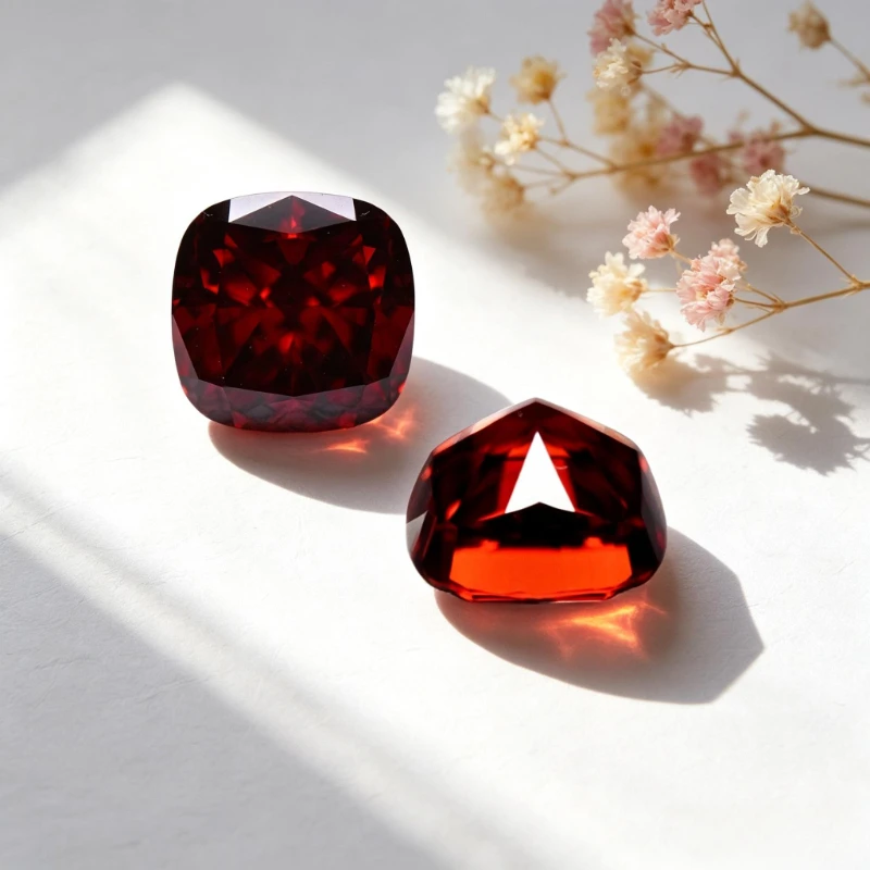 Kubisches Zirkonium, Crushed-Ice-Schliff, quadratische Kissenform, rote Farbe, 5A+-Qualität, CZ, 4K-Schliff, hochkarätiger Diamant – Detail 3