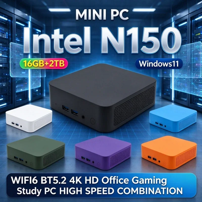 Portable Mini PC Intel N150 16GB RAM 1TB/2TB SSD Windows 11 WiFi6 BT5.2 4K HD Output Small Form Factor Desktop PC for Daily Use