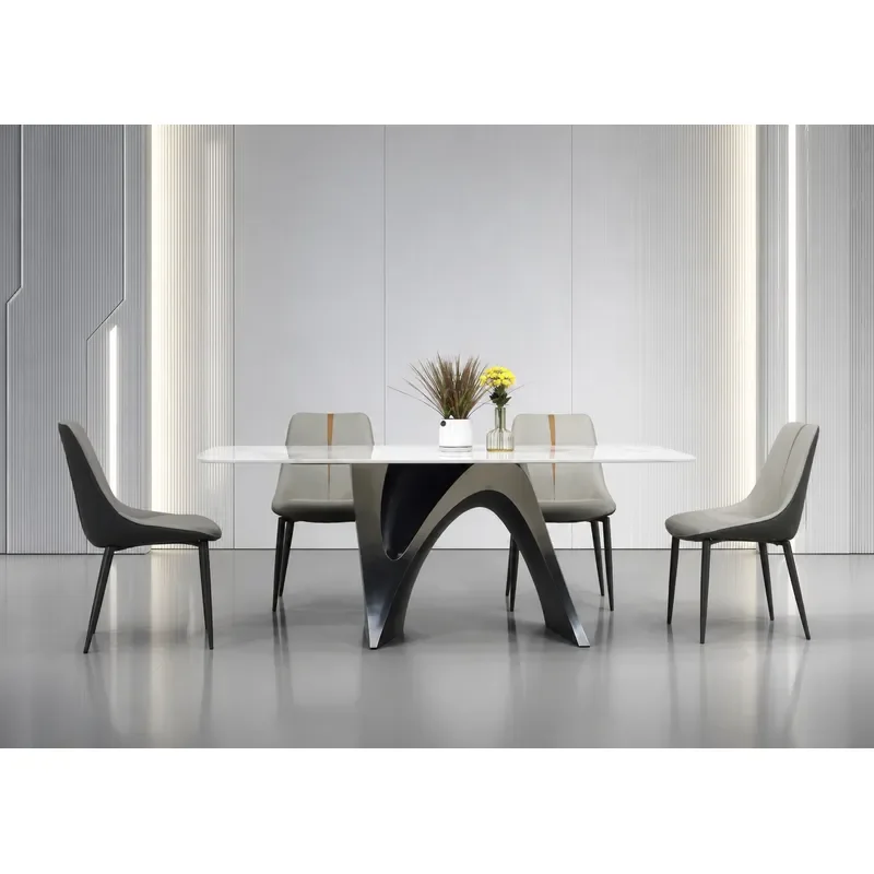 High End Marble Dining Table and Chair Set Light Luxury Rectangular Small Apartment Furniture
