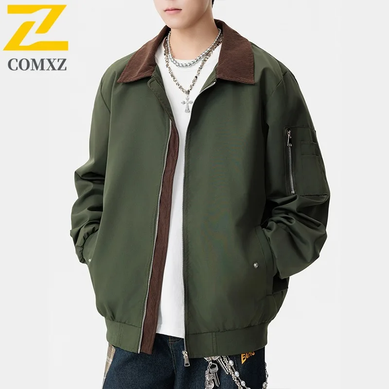 

COMXZ Top Luxury Men Jacket Stand Collar American Fashion Comfort Motorcycle Jacket Leisure Travel Handsome Autumn Clothing