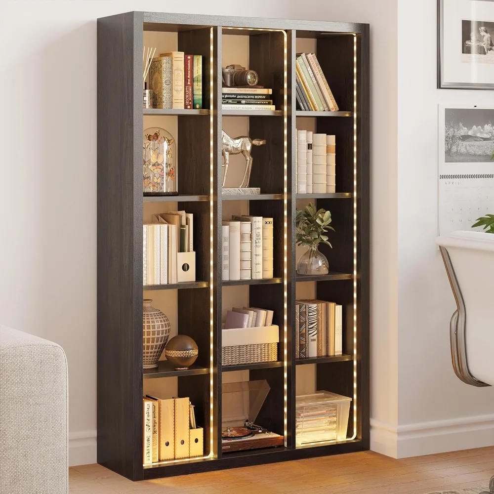 

Bookcase Storage Shelf Organizer with LED Lights, Bookshelves and Bookcases Display Shelves, Horizontally or Vertically Use