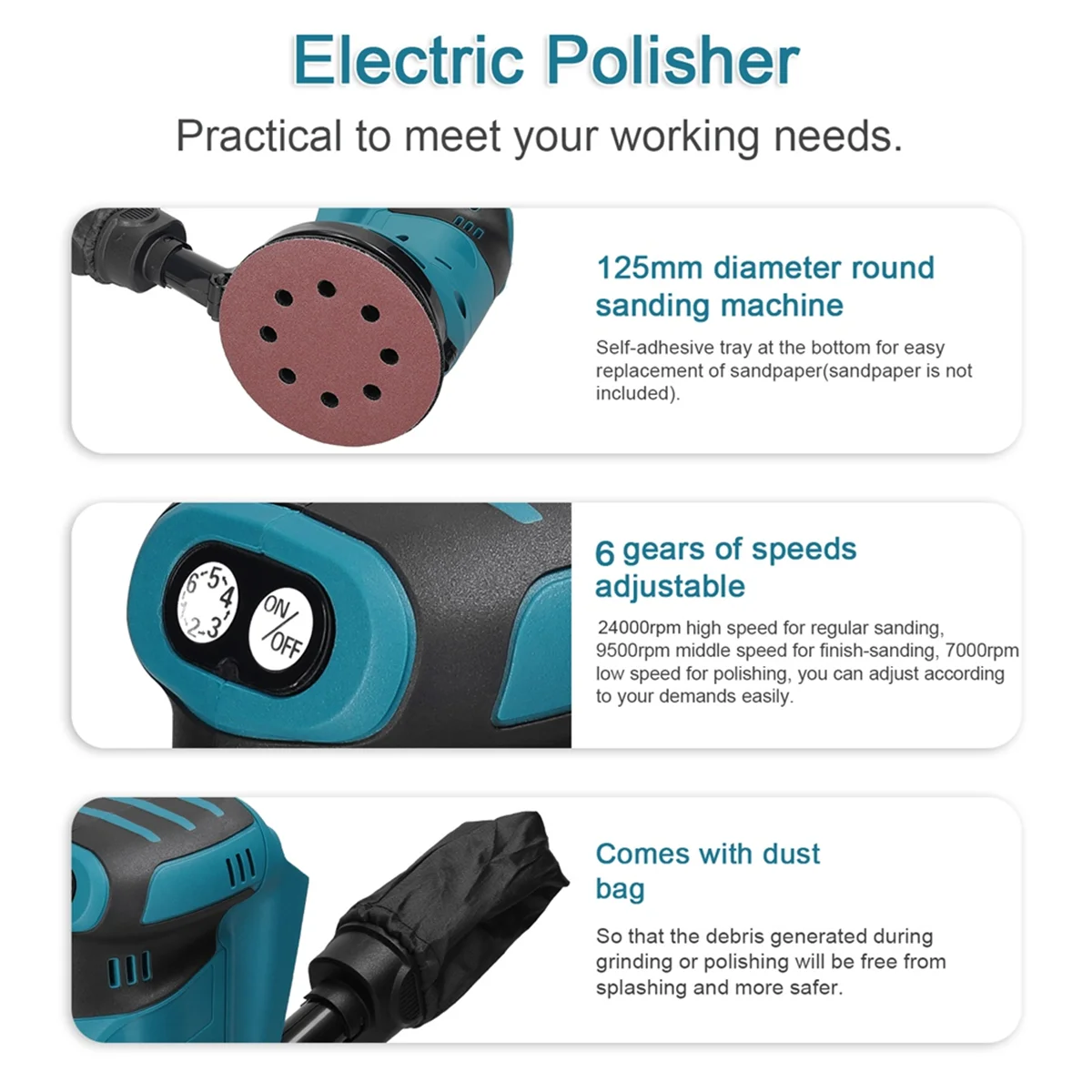 

Round Sand Polishing Brushless Motor Cordless Orbital Sander Wood Grinder Electric Car Polisher Metal