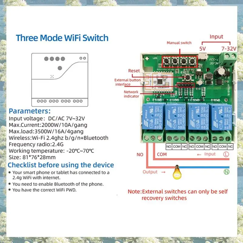 

Best Of 2025-Ewelink Wi-Fi Bluetooth-переключатель релейный модуль + пульт дистанционного управления 7-32 В вкл. выкл. 4 канала 2,4G Wi-Fi пульт дистанционного управления для Alexa