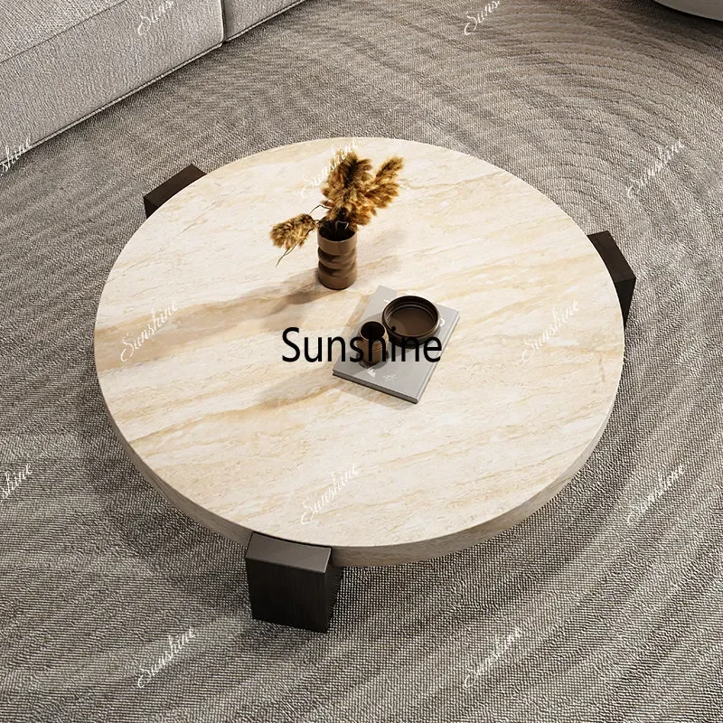 Wabi Sansan natural marble travertine solid wood coffee tableT*