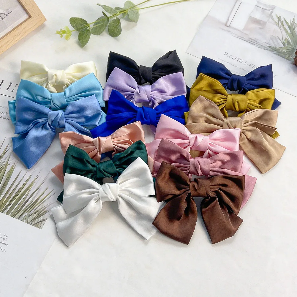3-piece bow hair clip, fashionable solid color satin bow hai