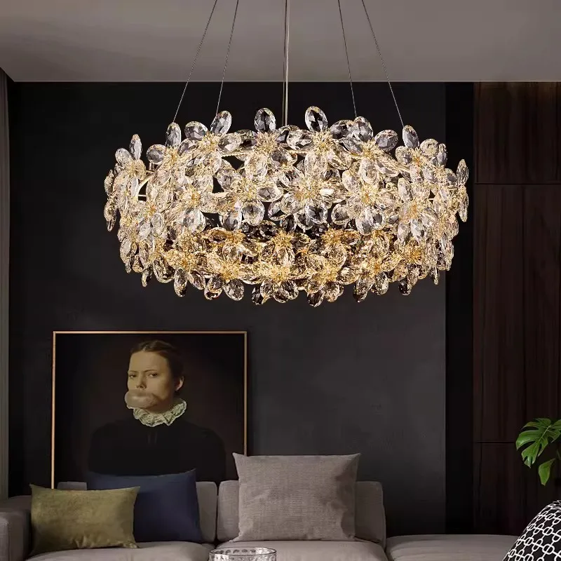 

Роскошная золотая хрустальная люстра-подвеска для столовой, гостиной, виллы, отеля, зала, светодиодный подвесной светильник для декора интерьера