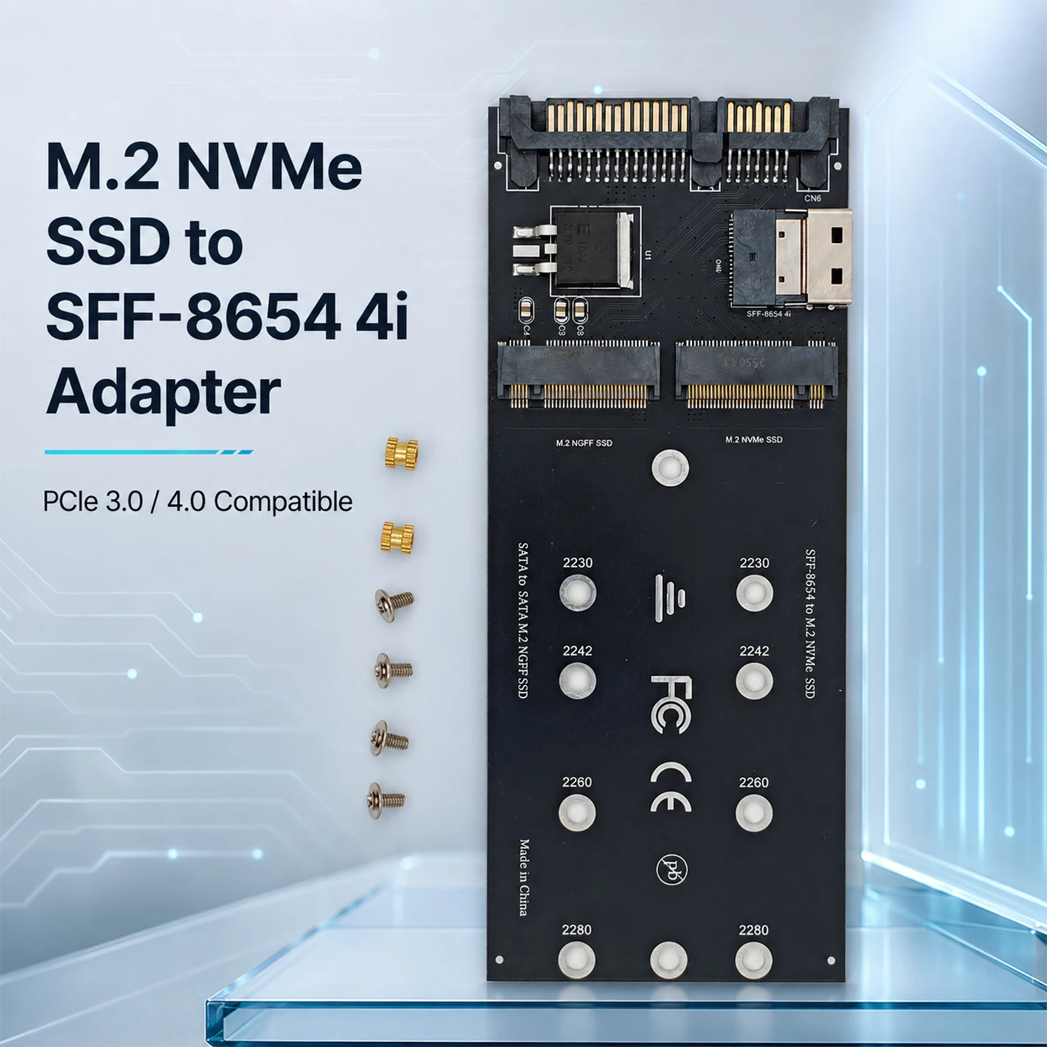 PCIe 4.0 3.0 M.2 NVMe SSD to SFF-8654 4i Adapter Board SlimSAS Storage Expansion Card for Server Workstation PC