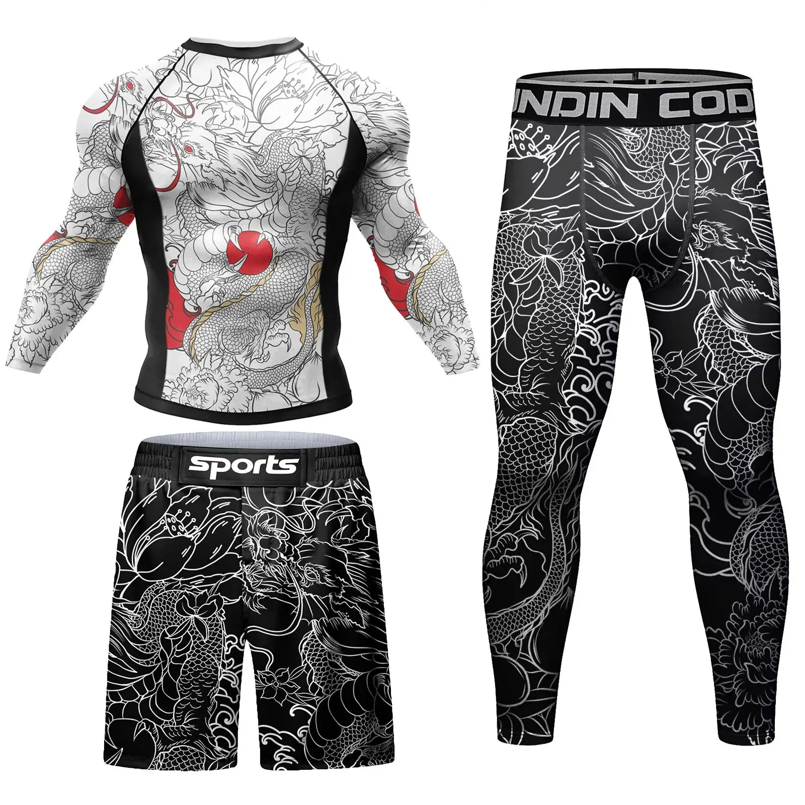 Men's MMA No Gi Tracksuit Jiu Jitsu Rashguard T-shirt Pants Set Straight Leg Clean Fit PVC Fabric Neutral Style Winter Collec...