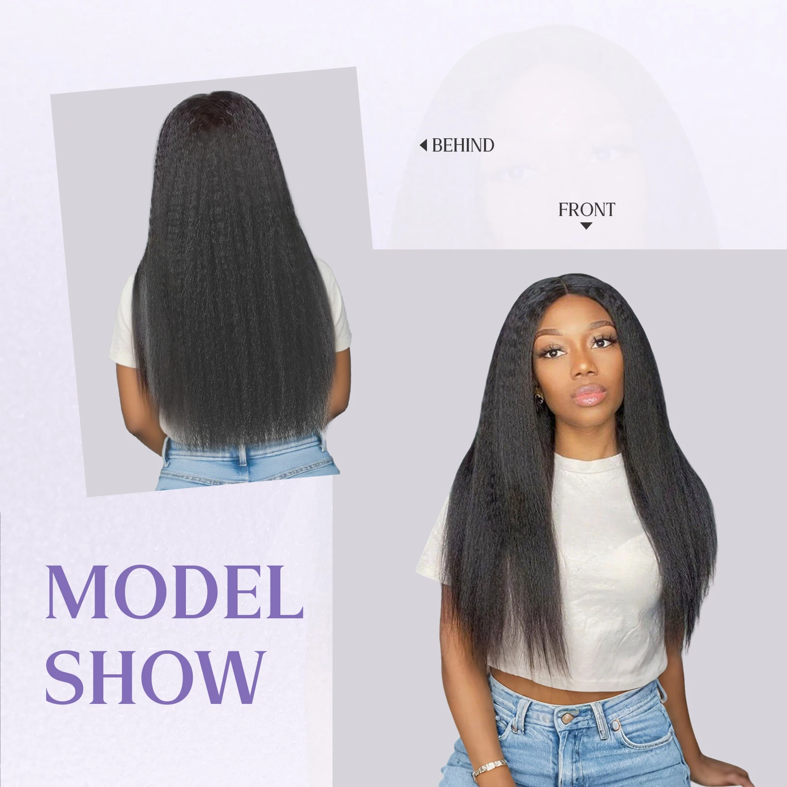 Powcign 100g/pc キンキーストレート生毛束 人毛、100% バージン未処理人毛、女性のための目に見えない高品質