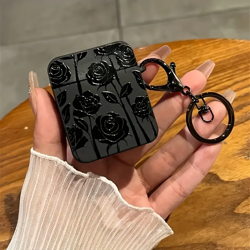

Rose Pattern Design Black TPU Case for AirPods Pro and Pro2,AirPods 1/2, 3, 4,Wireless Bluetooth Earphone Protective Soft Cover