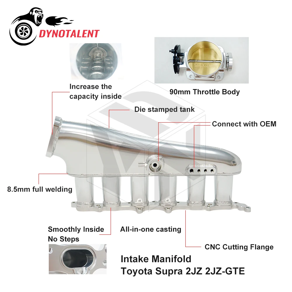 DYN RACING 2JZGE 2JZ GE Hi-Flow Intake Manifold Kit W/ 90mm Throttle Body & Fuel Rail Set