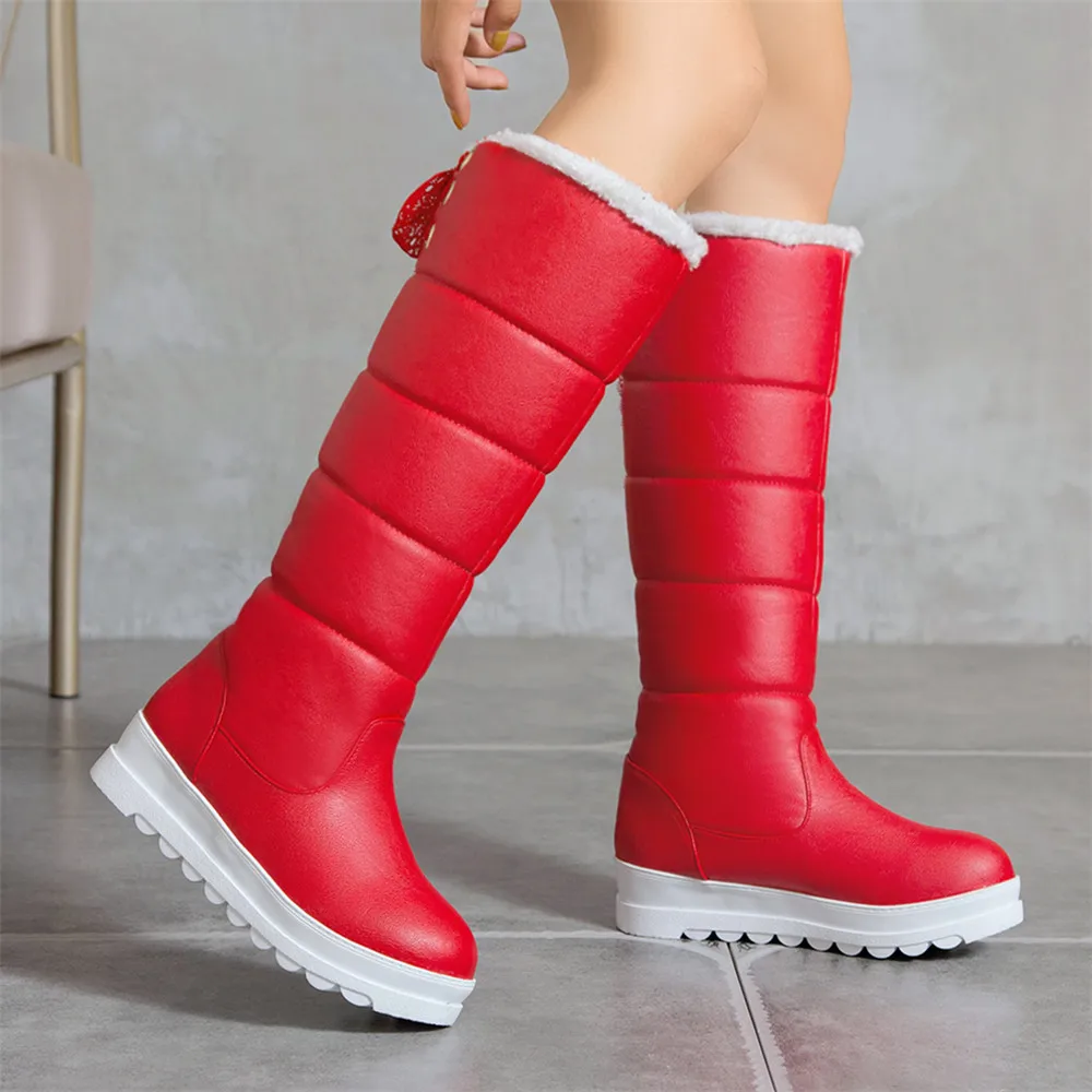 2022 New Winter Waterproof Boots Women Comfy Flat Heel Warm Knee High Snow Boots Woman Fashion Womens Boats Mujer White Black