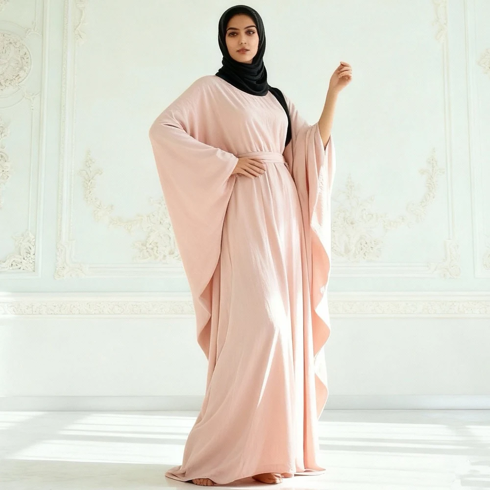 

Новое мусульманское макси-платье-абайя с рукавами «летучая мышь» в дубайском стиле, кафтан, абайи для женщин, кебайя, кафтан, женская роба, платья, джалабия