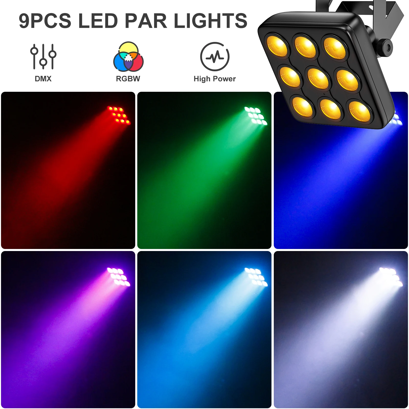 Yiflamefly 2Pcs 30W Square Par Lights With Remote Control 9X10W RGBW LED Stage Lights DMX Uplights For DJ Show Concert Party KTV