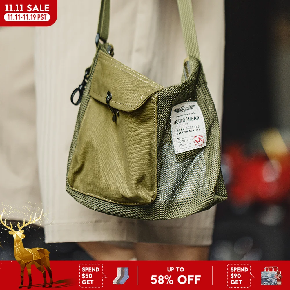 

Maden Men's Outdoor Green Crossbody Bag Lightweight Mesh Casual Messenger Bag with Adjustable Strap Phone Pouch Hiking and Daily