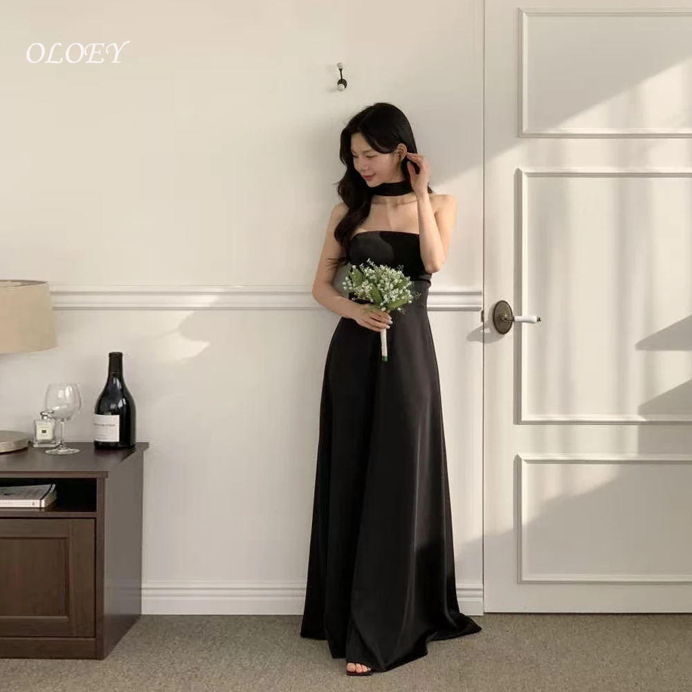 

OLOEY Простые черные вечерние платья без бретелек Корейская фотосессия Длинные свадебные платья без рукавов с шарфом-корсетом по индивидуальному заказу