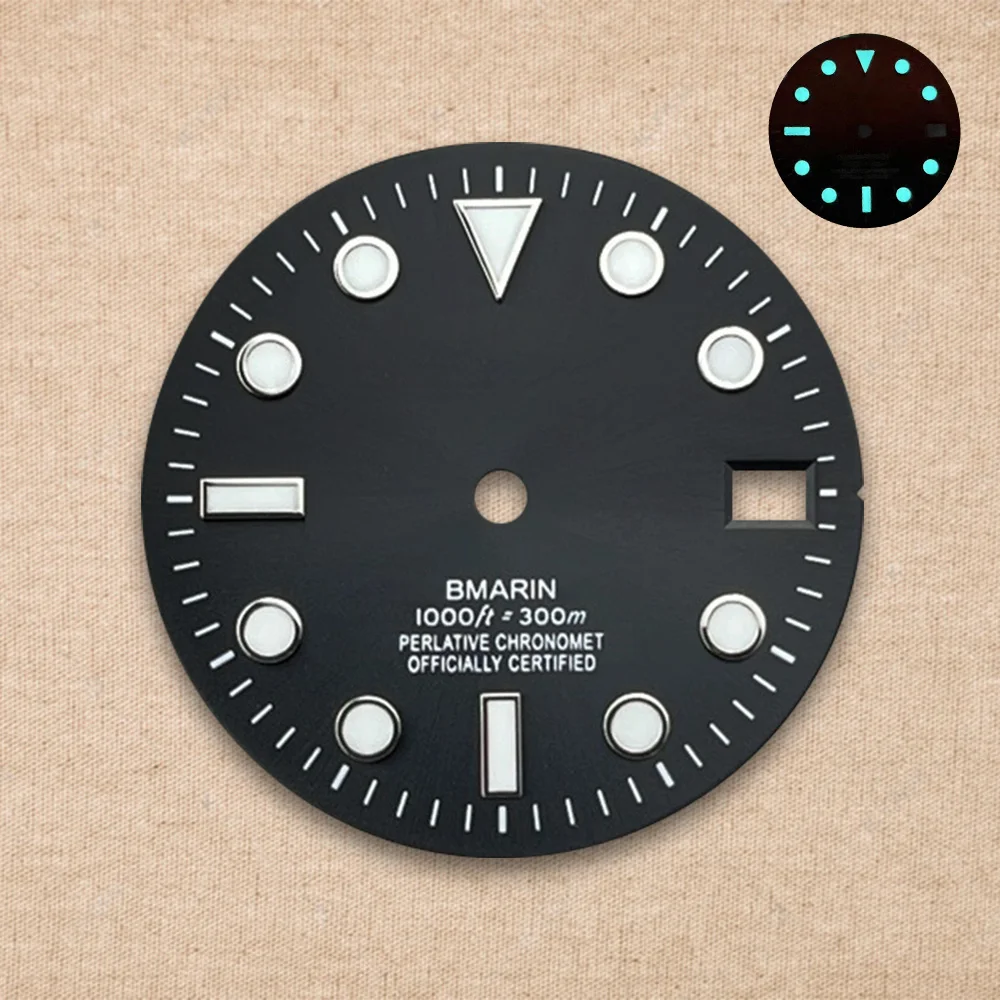 28.5mm S Logo SUB Gradient Dial Fit NH35/7S Movement Ice Blue Luminous Watch Modification Accessories