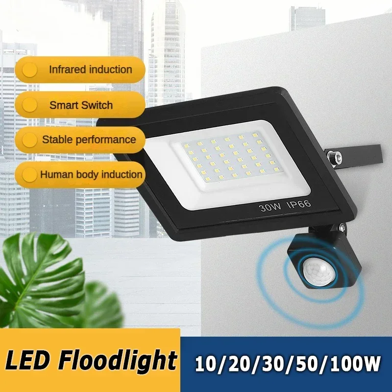 10/20/30/50100W LED PIR Motion Sensor Floodlight for Outdoors White/warm Light Waterproof Lamps Garden LED Outdoor Spotlight Hot