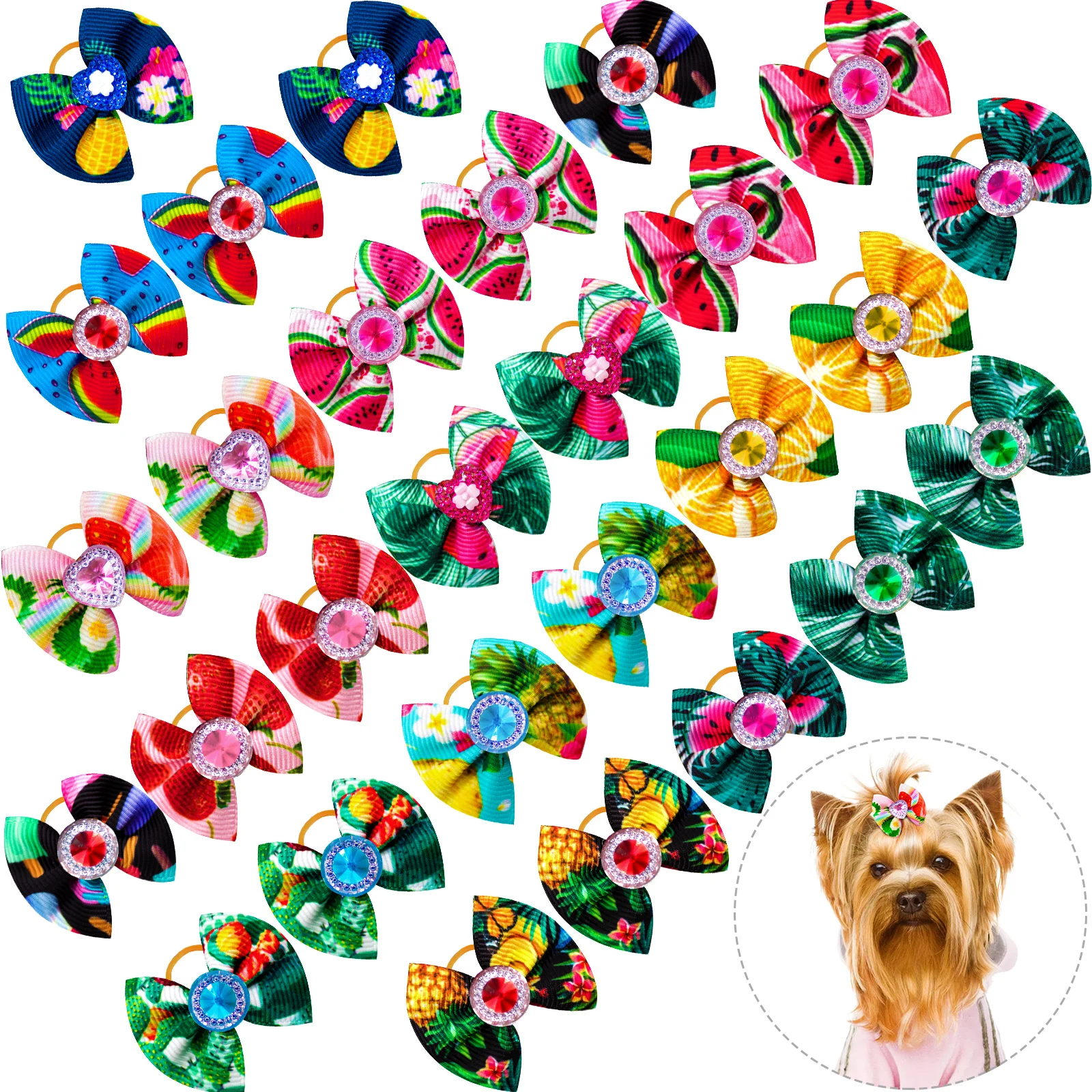 20PCS Dog Hair Bows Pet Dog Boutique Bows Rubber Bands Hair Bowknot Decorate for Dogs Groomining Cat Dog Pet Supplies