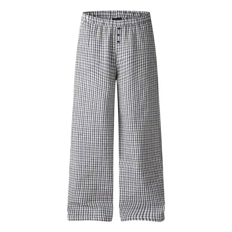 Korean Stryle Bubble Plaid Printting Men's Casual Pants Relaxed Drape Wide Leg Straight Cut Straight Trousers 92Z6