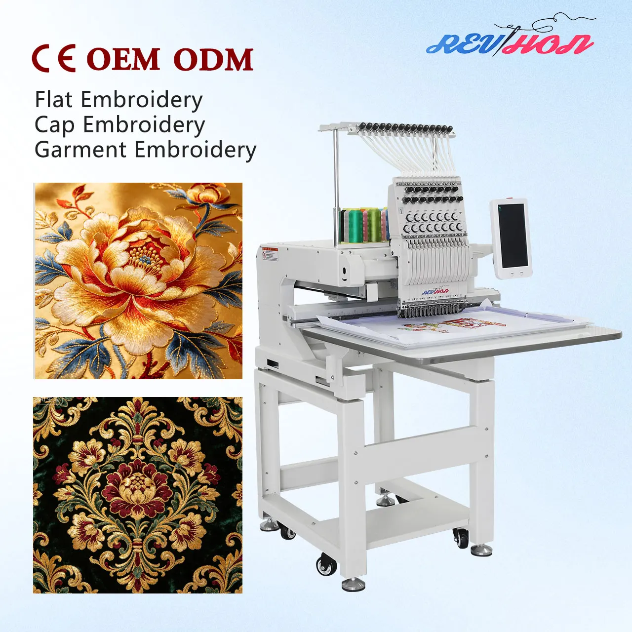REVHON New Computerized Automatic Cap Embroidery Machine with 12 Needles 1200 RPM Max Speed 600x400MM Embroidery Area