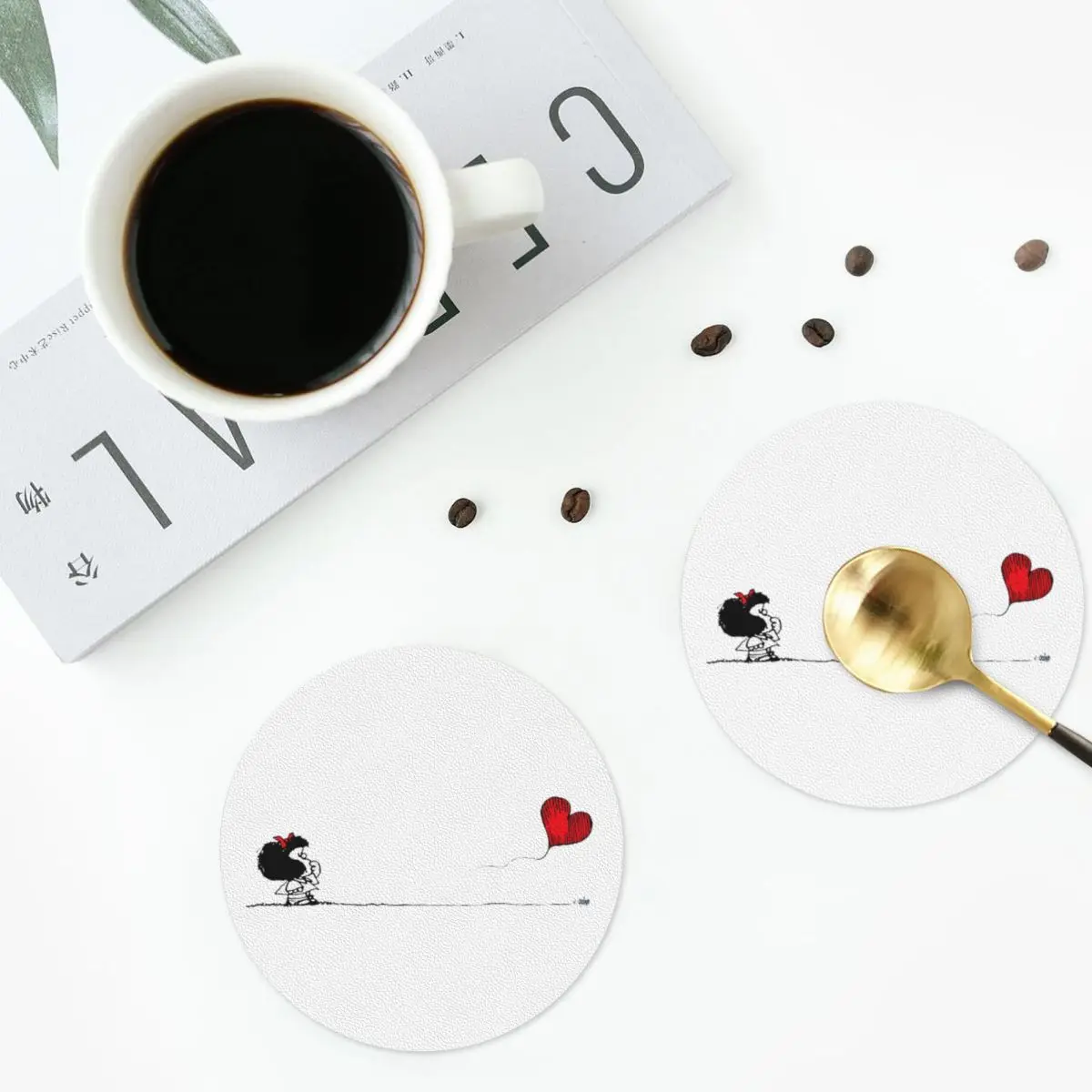 

Mafalda воздушные шары в форме сердца, кухонные салфетки, водонепроницаемые изоляционные коврики для чашек, кофейные коврики для декора, домашняя посуда, подушечки, набор из 4 штук