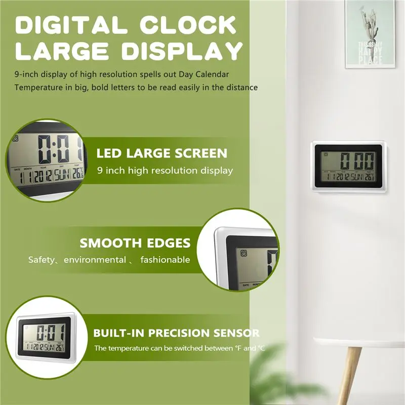 B84B-Large Display Digital Wall Clock,Silent Desk Shelf Clocks Battery Operated Easy To Read Nightstand Alarm Clock With No Nigh