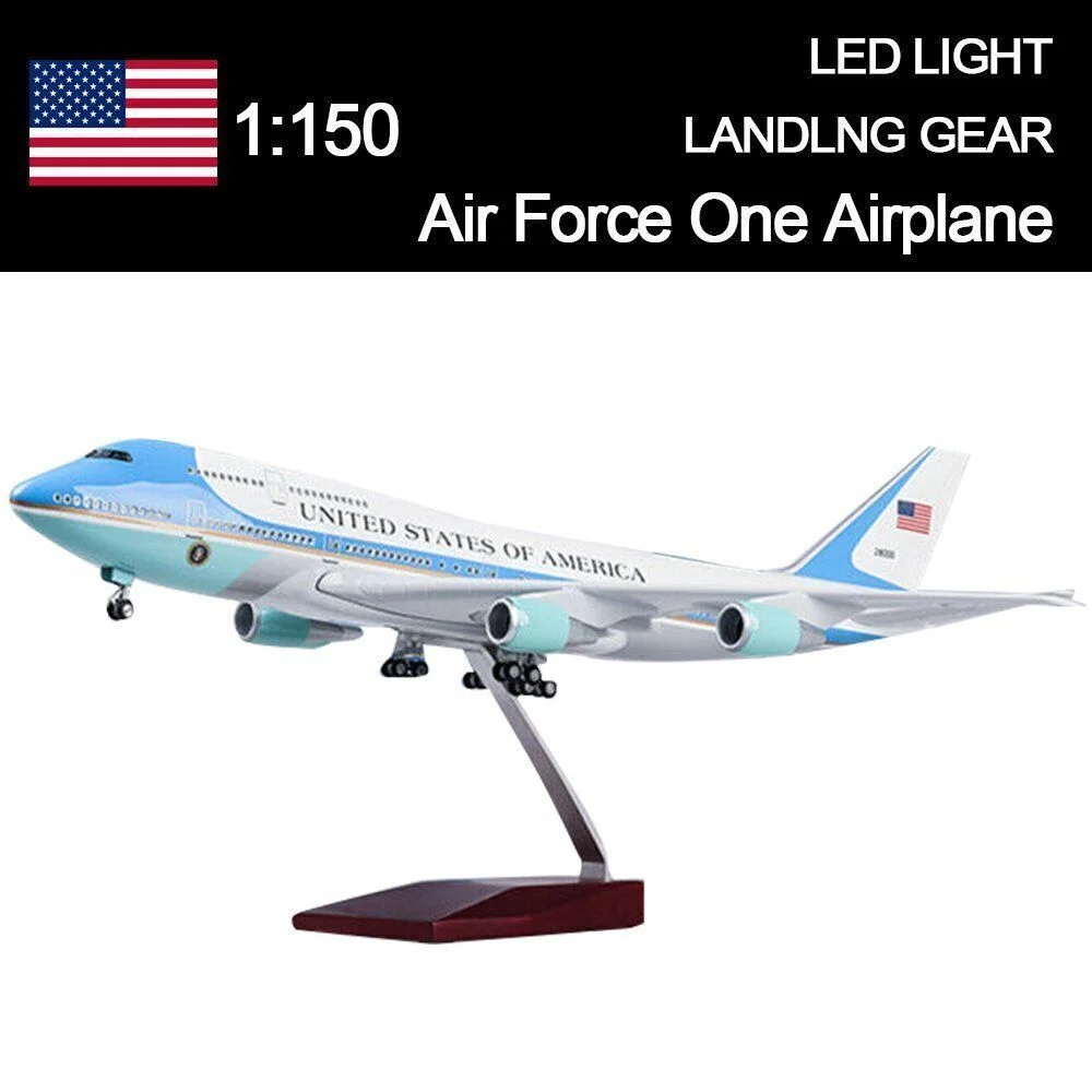 Resin 46cm Air Force One Boeing 747 Plane Model Airplane Model Aircraft Model 1/160 Scale Diecast Toy Airplanes Planes W Light