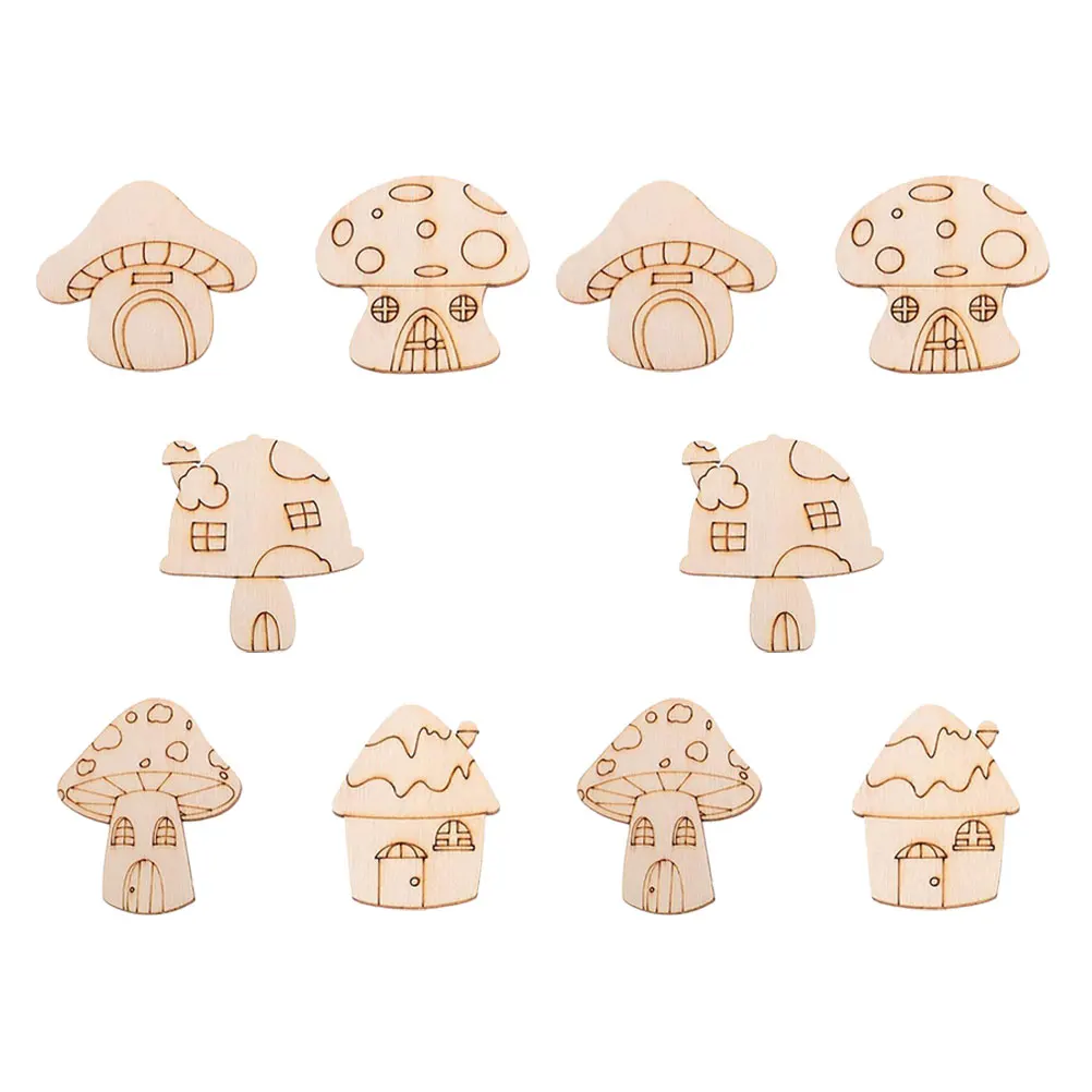 

10 Pcs Wooden Mushroom Slices Crafts Durable Material Family Bonding Artistic Decor Diy Projects Practical Use Mini Toys Baby
