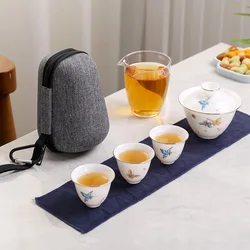 2023 Hand Painted Jade Porcelain ceramic teapot gaiwan with 3 cups a tea sets portable travel tea set with travel bag drinkware