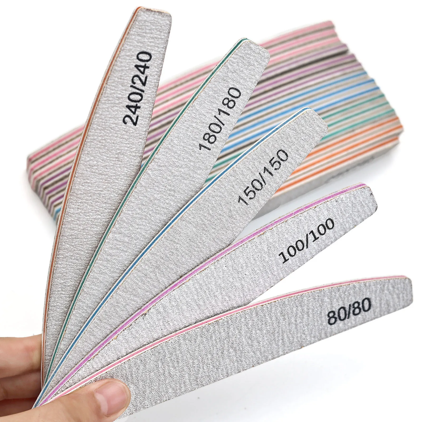 10pcs Professional Nail File Buffer Boat Shape Double‑Sided Grit Emery Board Manicure Tool for Fingernail Shaping & Smoothing