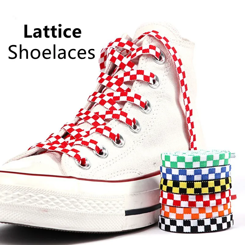 2023 Fashion Grid Shoelaces for Sneakers Flat Original Classic Shoelace Checkerboard Canvas Casual Small White Sport Shoes Laces