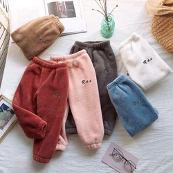 2024 Boys Girls Flannel Fabric Pants Fleece Children Solid Thicken Trousers Soft Pyjama Trousers Warm Kids Clothing