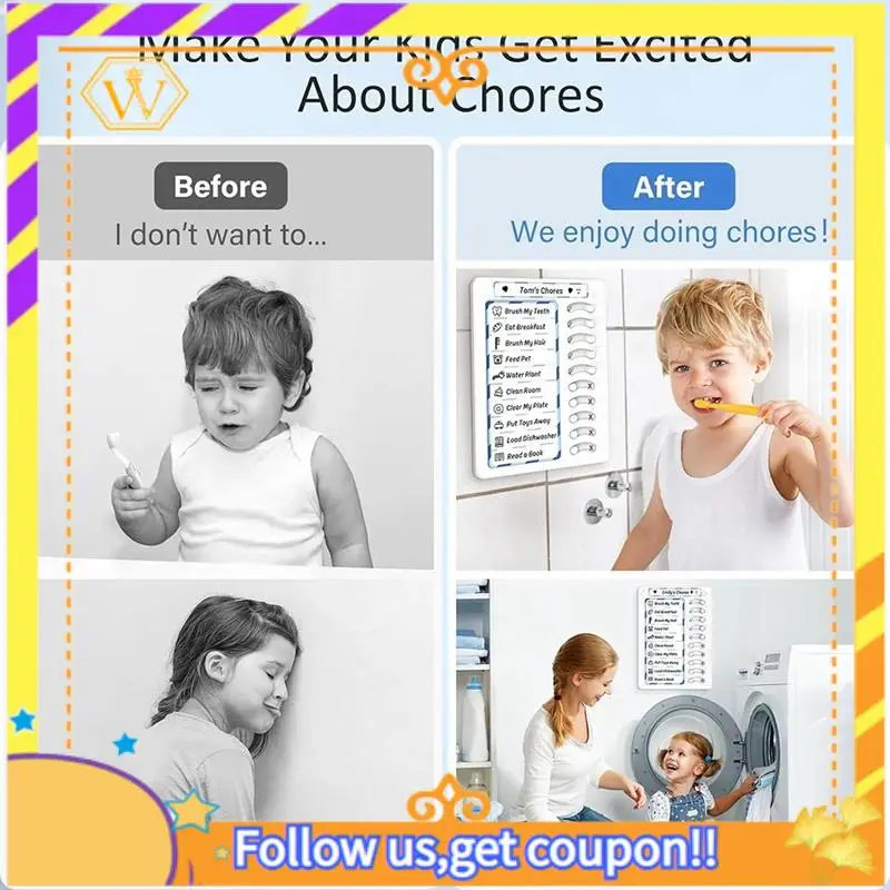 Erasable Chore Chart For Kids For Kids To Do List Routine Task Planning Board With Magnetic Stickers Refrigerator Magnet Durable